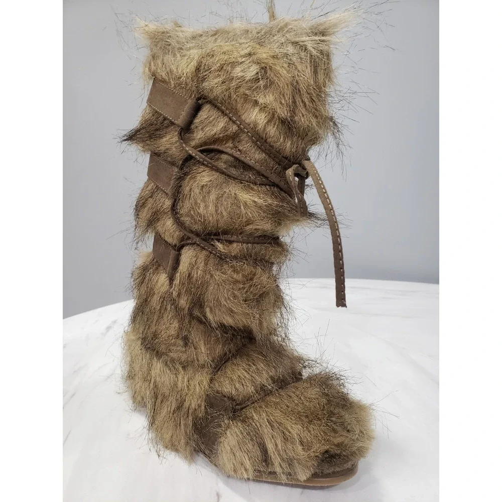 NEW NO BOX SIZE 12 Joyfolie FAUX WOLF FUR BOOTS tall girls toddler fall